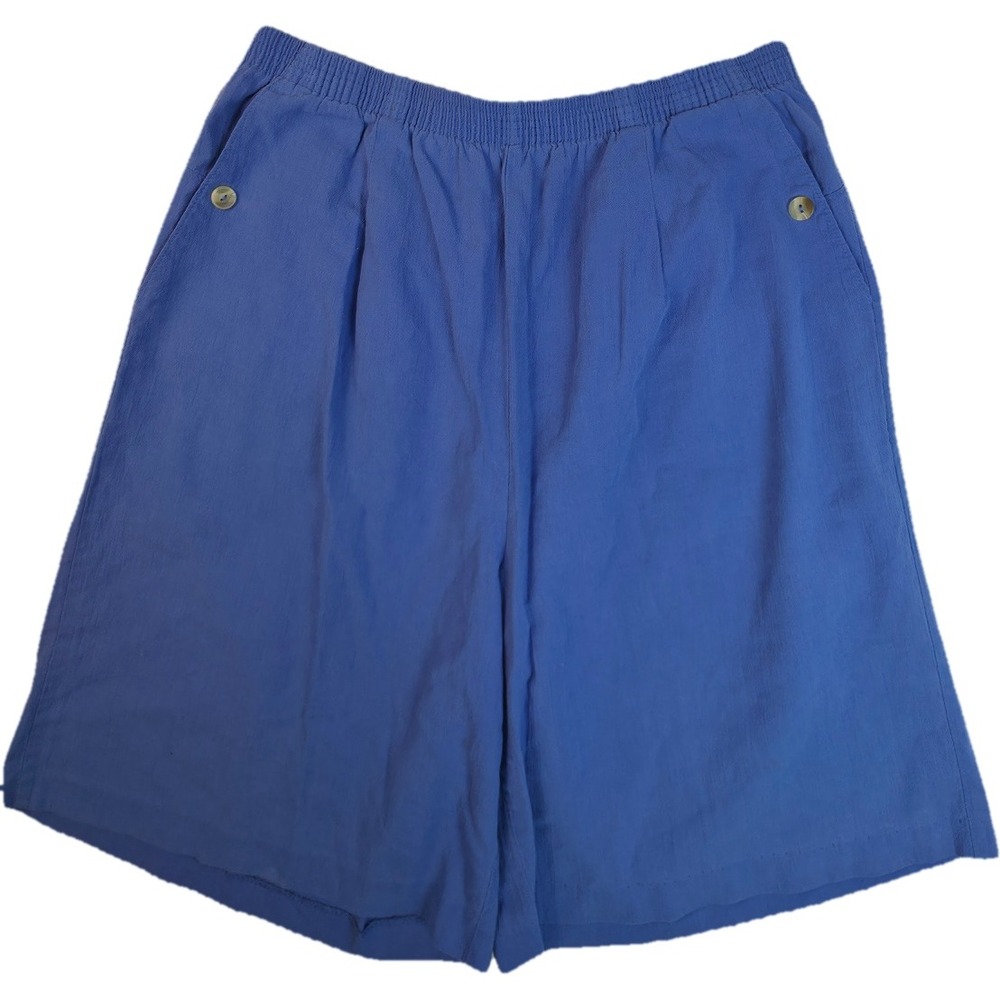 Cabin Creek Shorts Women 14 Blue High Rise Pleated Elastic Waist